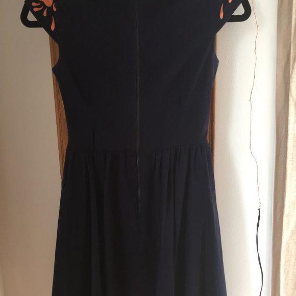 Navy Patterned Fit & Flare Dress - Picture 5 of 7